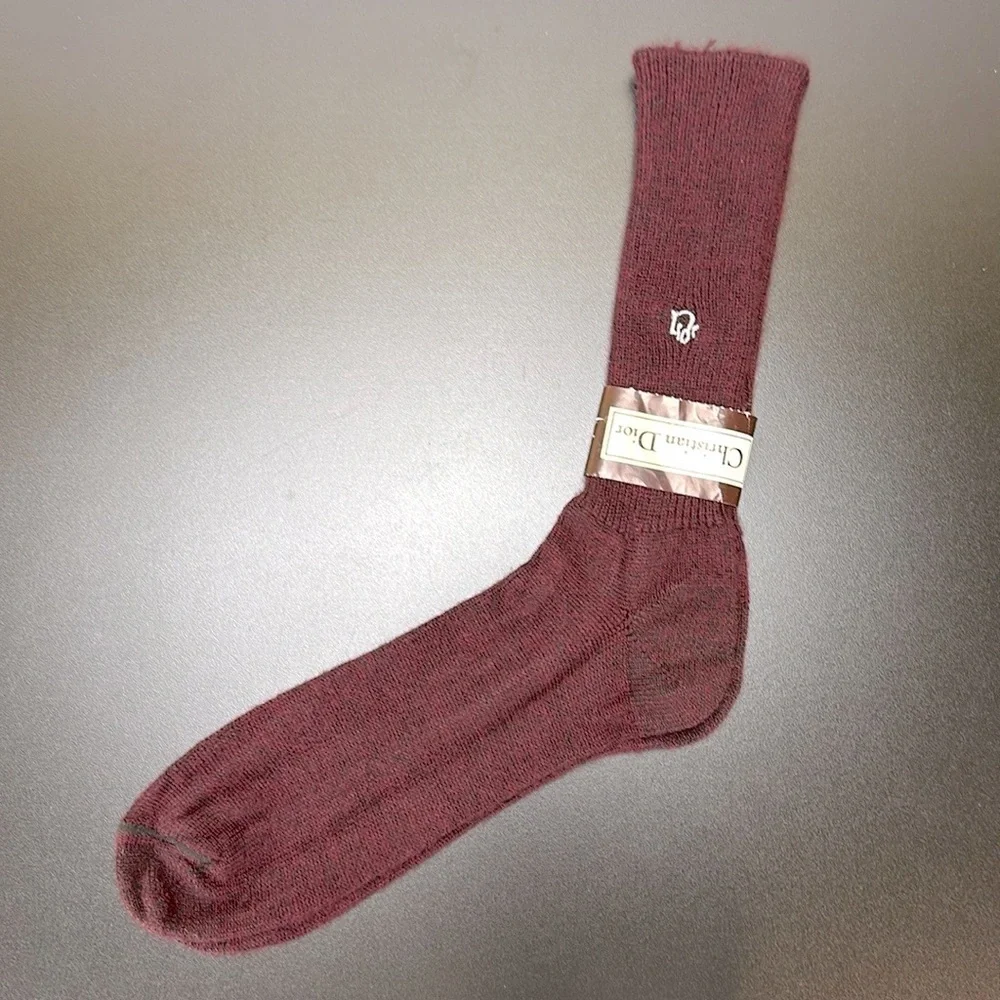 Vtg Christian Dior Burgundy Orlon Acrylic Nylon Socks‎ Size 10-13 NWT